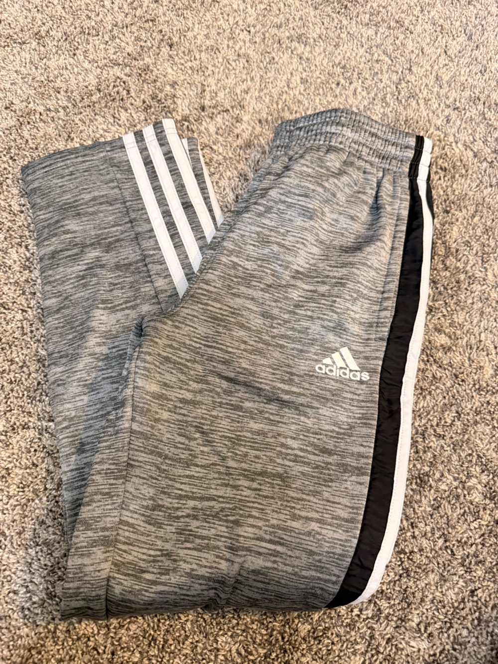 adidas Kids Gray Heather Joggers with Black & White Side Stripes